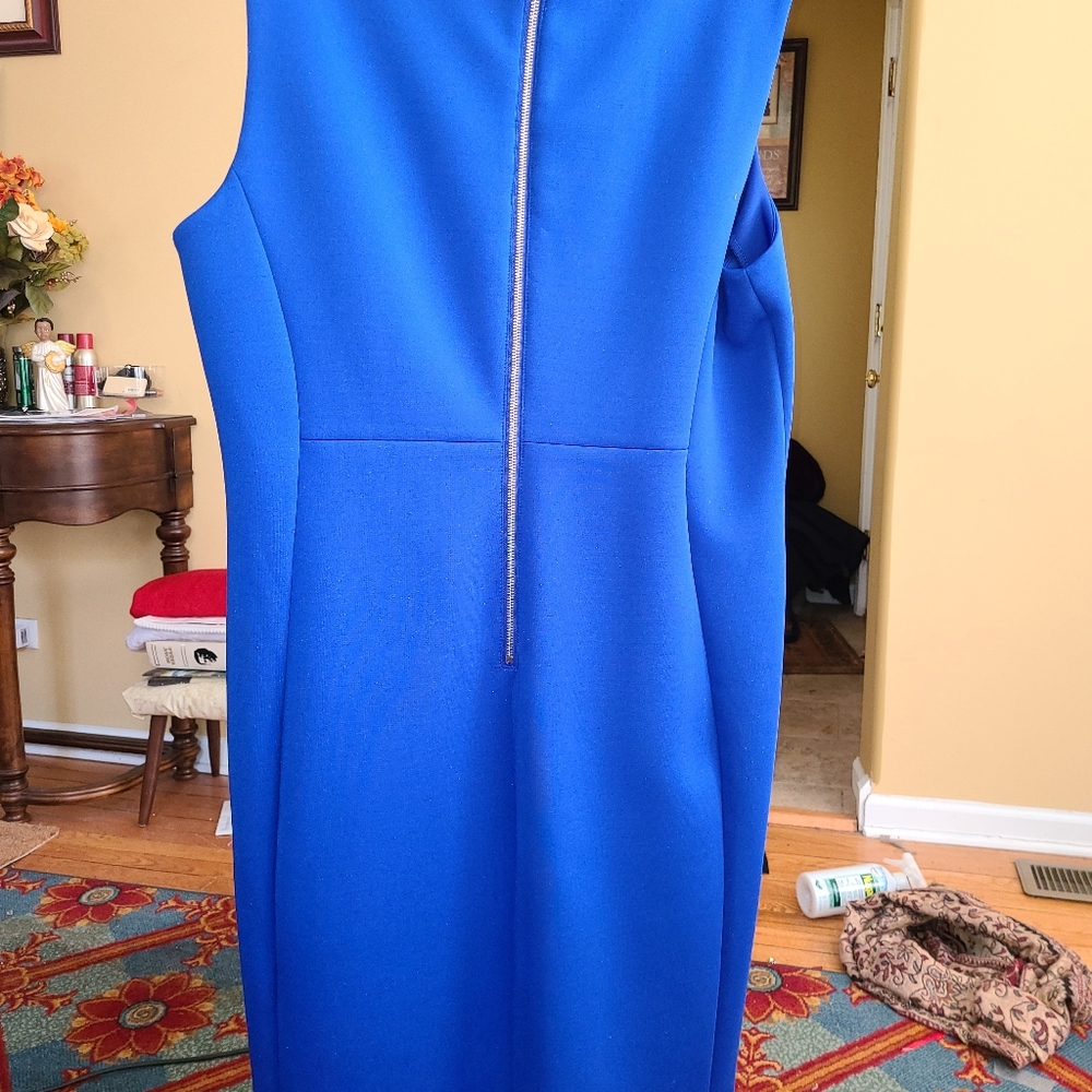 Calvin Klein Women's Blue Sleeveless Scuba Sheath Dress